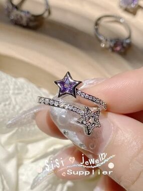 Silver Star Ring with Purple Gemstone